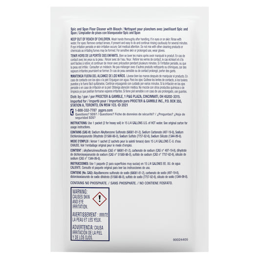 Spic & Span Floor Cleaner w/Bleach Concentrate Powder Packet, 45 x 2.2 oz Case - DOT product image 3