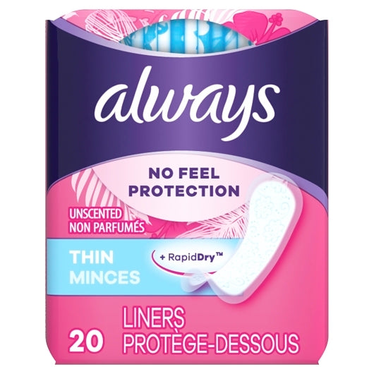 Always Regular Thin Pantiliner Unscented, 2 x 12 x 20 ct Case - Health & Personal Care