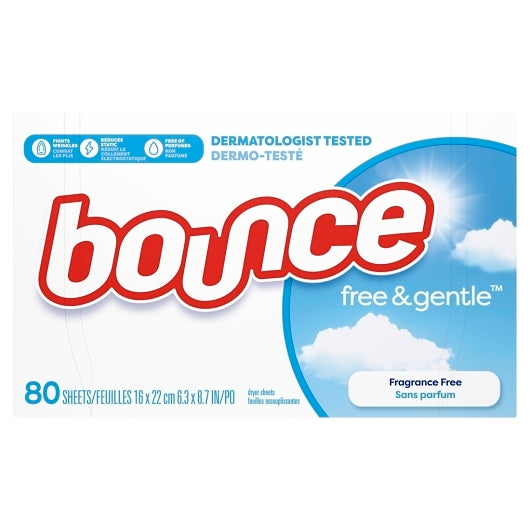 Bounce Dryer Sheet Free & Sensitive, 9 x 80 ct Case - Cleaners & Sanitizers