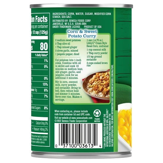Libby Fancy Cream Style Sweet Corn, 24 x 14.75 oz Case - DOT product image 4