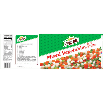 Veg-All Mixed VEGETABLES FOR STEW, 6 x 104 oz Case - Full package flat/label artwork