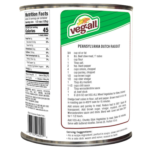Veg-All Mixed VEGETABLES FOR STEW, 6 x 104 oz Case - Alternate product angle or state
