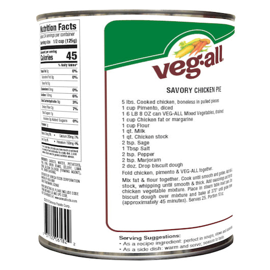 Veg-All MIXED VEGETABLE, 6 x 104 oz Case - Alternate product angle or state