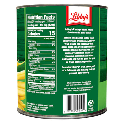 Libby's Libby Fancy Wax Cut 4 Sieve Beans, 6 x 101 oz Case - DOT product image 2
