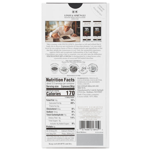 Excellence Chocolate Bar 85% Cocoa, 12 x 12 x 3.5 oz Case - DOT product image 3