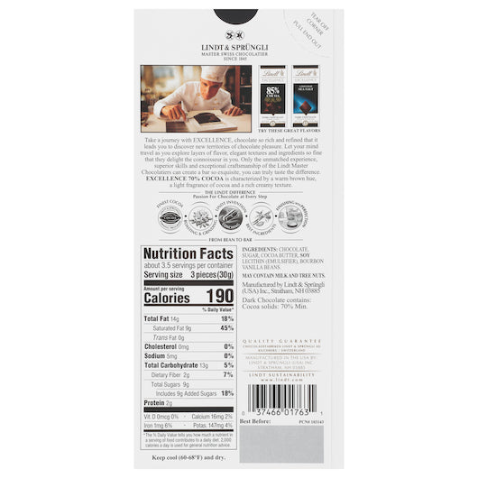Excellence Chocolate Bar 70% Cocoa, 12 x 12 x 3.5 oz Case - DOT product image 3