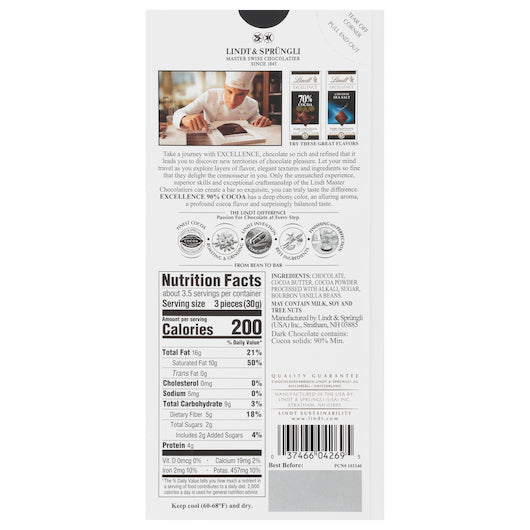 Excellence Chocolate Bar 90% Cocoa, 12 x 12 x 3.5 oz Case - DOT product image 3
