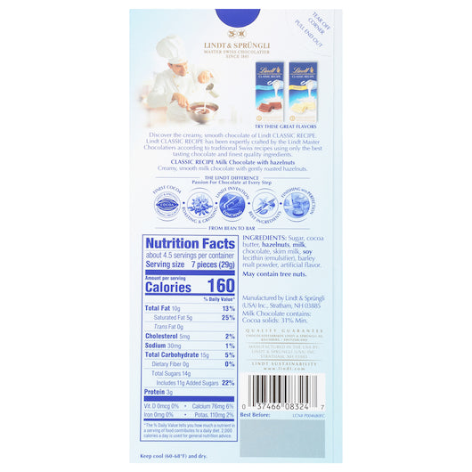 Lindt Milk Chocolate Classic Recipe Chocolate Milk Chocolate Hazelnut, 6 x 12 x 4.4 oz Case - DOT product image 4