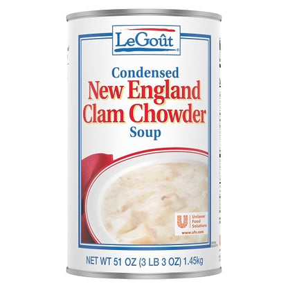 LeGout New England Clam Chowder Soup, 12 x 50 oz Case - Prepared Foods