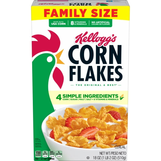 Kellogg's Corn Flakes Cereal, 6 x 18 oz Case - Breakfast Foods