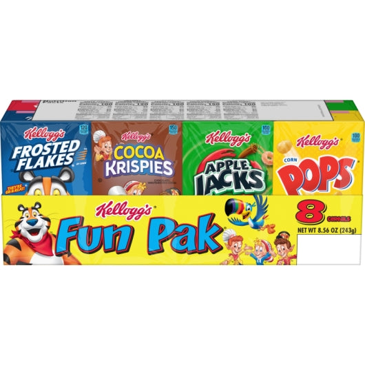 Kellogg's Fun Pack 8 Apple Jacks, 8 Cocoa Krispies, 8 Corn Pops, 8 Froot Loops, 8 Frosted Flakes Cereal, 1 x 96 ct Case