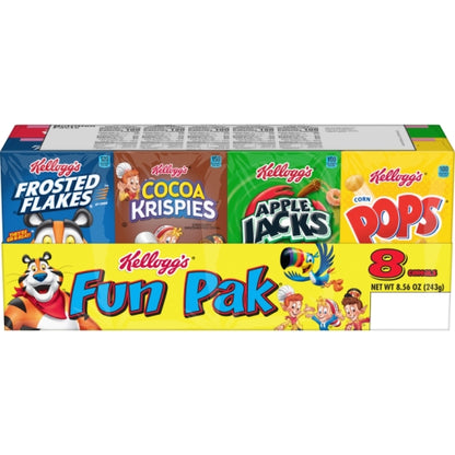Kellogg's Fun Pack 8 Apple Jacks, 8 Cocoa Krispies, 8 Corn Pops, 8 Froot Loops, 8 Frosted Flakes Cereal, 1 x 96 ct Case