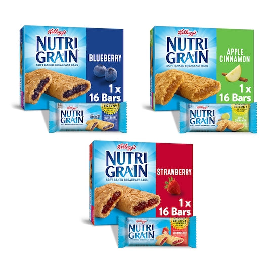 Nutri-Grain Cereal Bar Assortment Pack Nutri-Grain Strawberry, Blueberry, Apple Cereal Bar, 48 x 1.3 oz Case - Breakfast