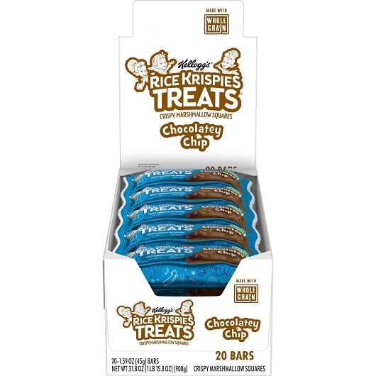 Rice Krispies Treats Whole Grain Chocolate Chip Rice Krispie Treats Squares, 4 x 20 x 1.59 oz Case - Snack Bars &
