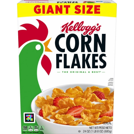 Kellogg's Corn Flakes Cereal Giant Size Box, 8 x 24 oz Case - Breakfast Foods