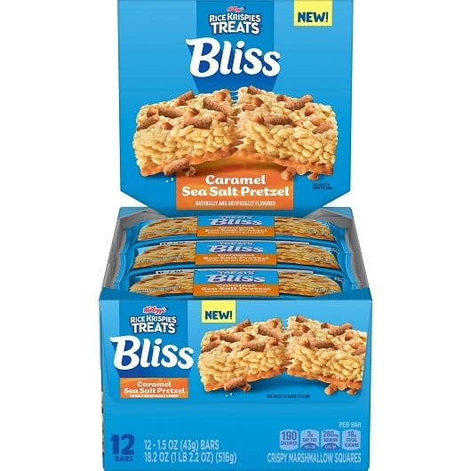 Kellogg's Caramel Pretzel Rice Krispies Bliss Treats Squares, 8 x 12 x 1.5 oz Case - Snack Bars & Granola Bars
