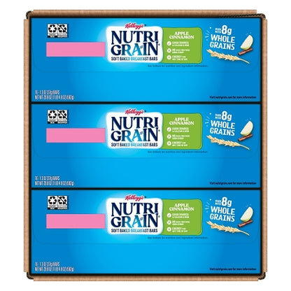 Nutrigrain Apple Bars Nutri-Grain Apple Cinnamon Cereal Bar, 3 x 16 x 1.3 oz Case - GS1 open-case image