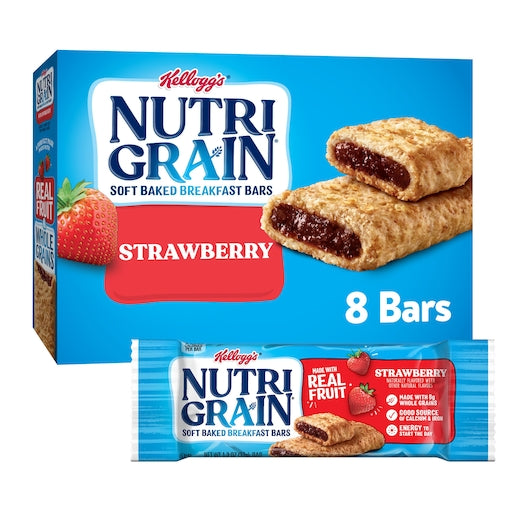 Kellogg's Nutri-Grain Strawberry Cereal Bar, 12 x 8 x 1.3 oz Case - Breakfast Foods