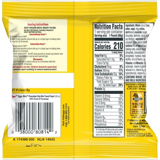 Eggo Bites Mini Chocolate Chip French Toast, 72 x 3.03 oz Case - DOT product image 8