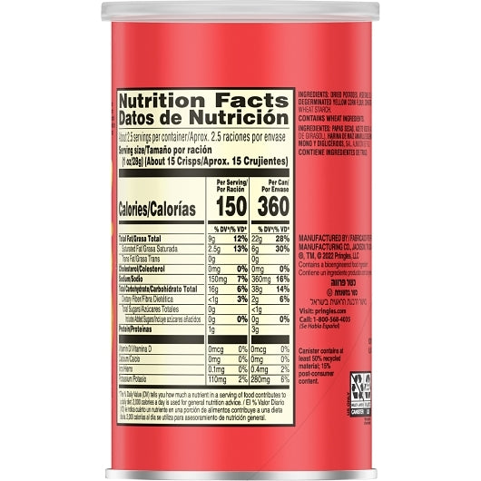 Pringles Original Potato Crisp, 12 x 2.3 oz Case - DOT product image 8