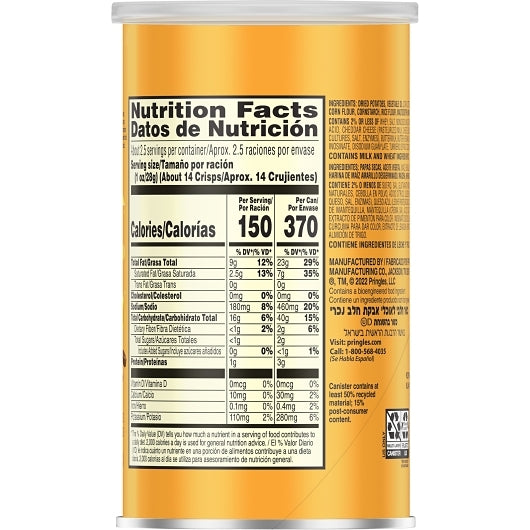 Pringles Grab & Go Cheddar Cheese Potato Crisp, 12 x 2.5 oz Case - DOT product image 7