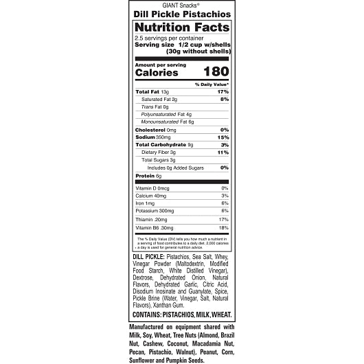 Giant Snack Dill Pickle Pistachios, 8 x 4.5 oz Case - DOT product image 2