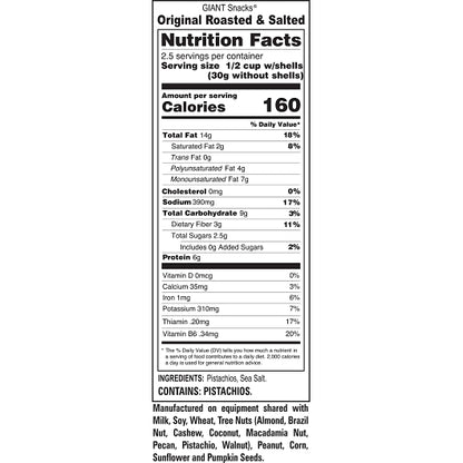 Giants Snack Original Roasted & Salted Pistachios, 8 x 4.5 oz Case - DOT product image 2