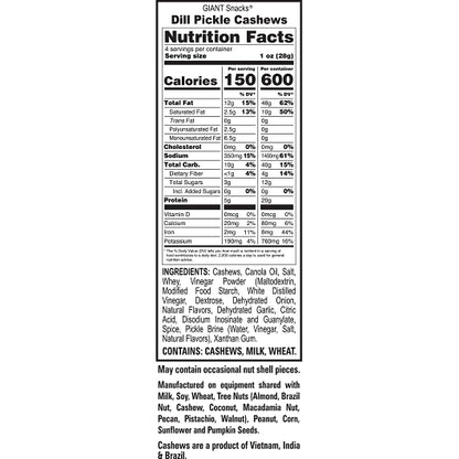 Giant Snack Giants Cashews Dill, 8 x 4 oz Case - DOT product image 3
