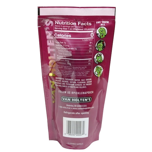 Van Holten's Jumbo Garlic Pickle Whole Single Serve Pouch, 12 x 1 each Case - Alternate product angle or state