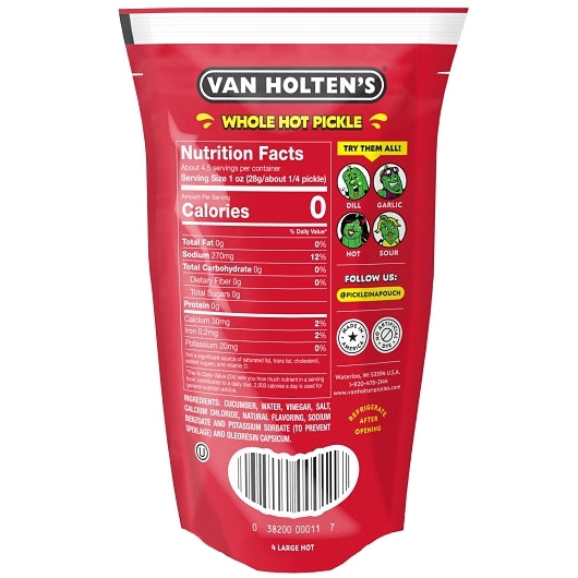 Van Holten's Large Hot And Spicy Pickle Whole Single Serve Pouch, 12 x 1 each Case - Alternate product angle or state