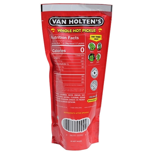 Van Holten's Hot Mama King Size Hot And Spicy Pickle Whole Single Serve Pouch, 12 x 1 each Case - Alternate product angle or state