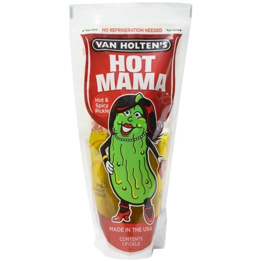 Van Holten's Hot Mama King Size Hot And Spicy Pickle Whole Single Serve Pouch, 12 x 1 each Case - Alternate product angle or state