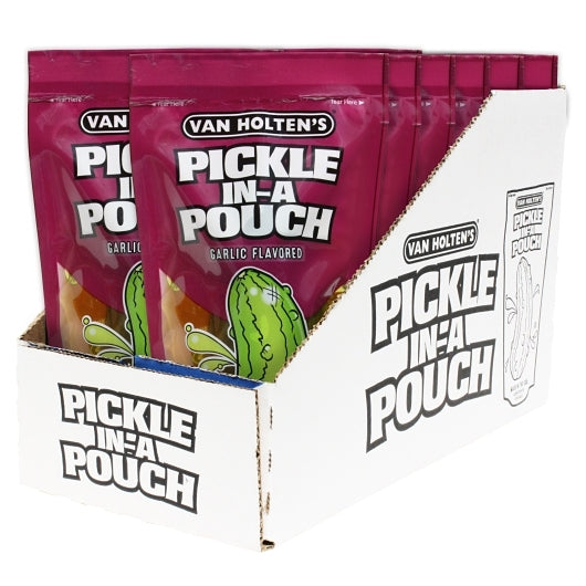 Van Holten's Jumbo Garlic Pickle Whole Single Serve Pouch, 12 x 1 each Case - GS1 open-case image