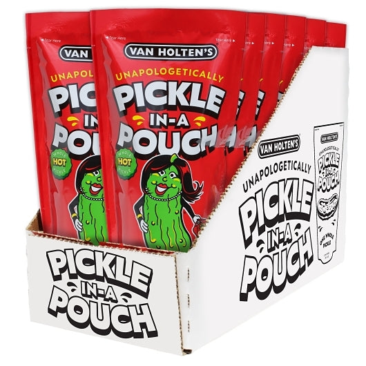 Van Holten's Hot Mama King Size Hot And Spicy Pickle Whole Single Serve Pouch, 12 x 1 each Case - GS1 open-case image