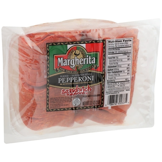 Margherita Sandwich Style 3" Sliced Pepperoni, 8 x 2 lb Case - Frozen Meat & Seafood
