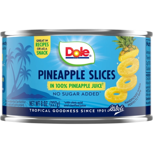 Dole Fancy Sliced Pineapple in 100% Juice, 12 x 8 oz Case - Dried Fruit & Fruit Snacks