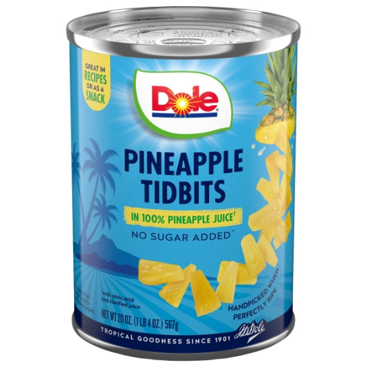 Dole Pineapple Tidbits In Juice, 12 x 20 oz Case - Dried Fruit & Fruit Snacks