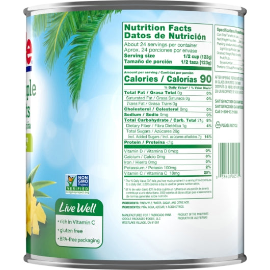 Dole Choice Pineapple Tidbits in Light Syrup, 6 x 106 oz Case - DOT product image 8