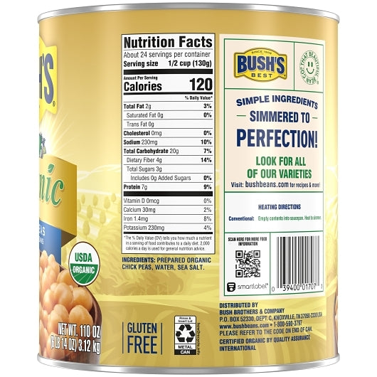 Bushs Best Organic 100% Garbanzo Beans, 6 x 110 oz Case - DOT product image 6