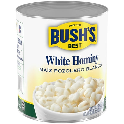 Bushs Best White Hominy Beans, 6 x 108 oz Case - Alternate product angle or state