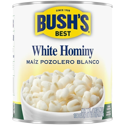 Bush's Best White Hominy Beans, 6 x 108 oz Case - Beans & Legumes
