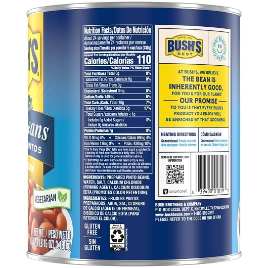 Bushs Best Low Sodium Pinto Beans, 6 x 111 oz Case - DOT product image 6