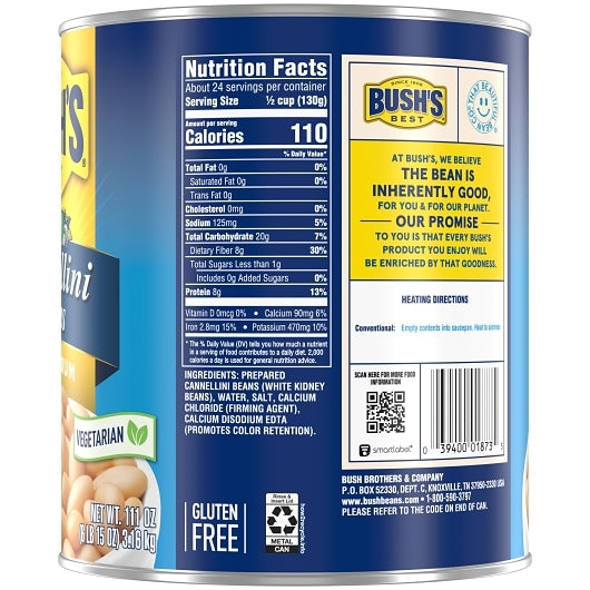 Bushs Best Low Sodium Cannellini Beans, 6 x 111 oz Case - DOT product image 7