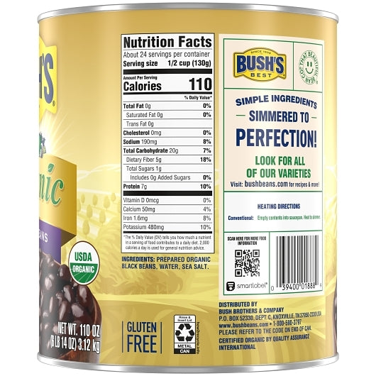 Bush's Best Organic Black Beans, 6 x 110 oz Case - DOT product image 6