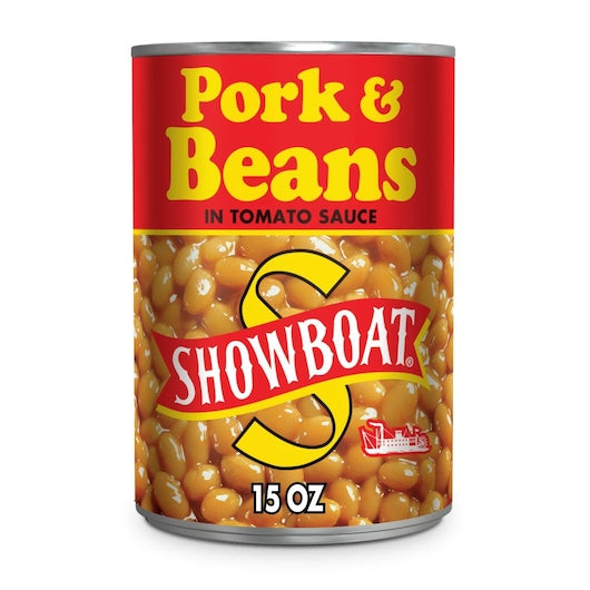 Showboat Pork & Beans Beans, 12 x 15 oz Case - Condiments & Sauces