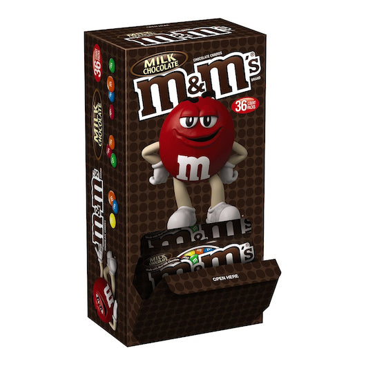M and Ms Milk Chocolate Single Bags Dispenser, 9 x 36 x 1.69 oz Case - Candy & Confections