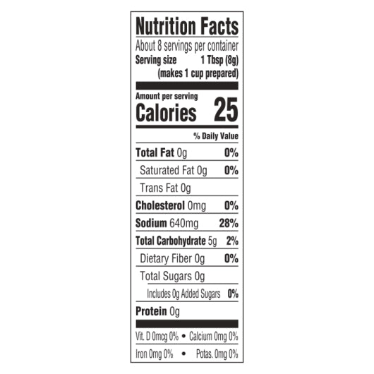 Lipton Soup Beefy Onion, 12 x 2.6 fl oz Case - Nutrition facts label