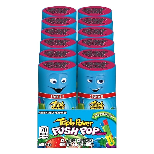 Push Pop Triple Power Push Fruit Flavored Candy, 12 x 16 x 1.2 oz Case - Alternate product angle or state
