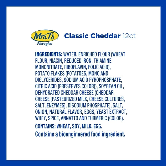 Mrs.Ts Potato and Classic Cheddar & Potato Pierogies, 12 x 16 oz Case - Frozen Potatoes Sides