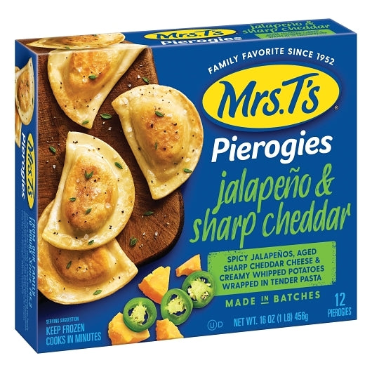 Mrs.Ts Potato Jalapeno Spicy Jalapeno & Sharp Cheddar Pierogies, 12 x 16 oz Case - Frozen Potatoes Sides
